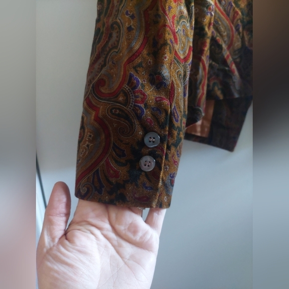 Burberry Vintage 90s Velvet Paisley Blazer Jacket Brown M/L Designer Designer - Picture 6 of 13